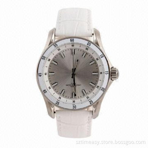 ODM Stainless Steel Watch with Genuine Leather Strap